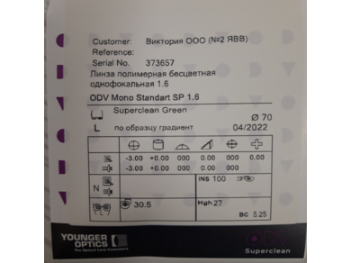 ОЛ Mono Standart 1.60 Superclean окраш-е по обр-цу зак-ка RX